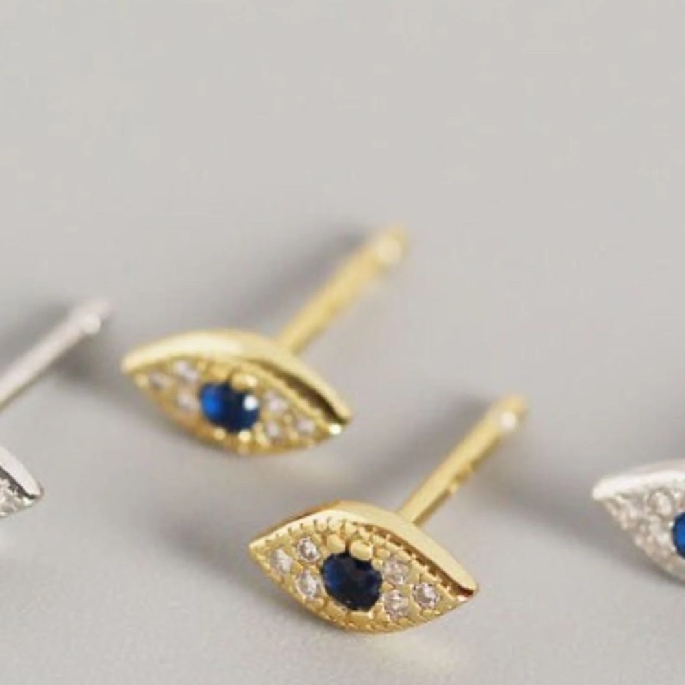 14K Gold Mini Evil Eye Stud Earring